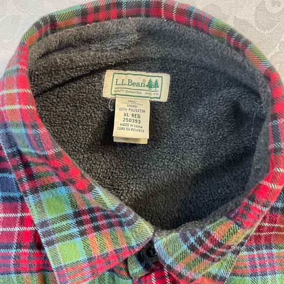 LL Bean Mens Flannel Plaid Fleece Lined Shirt Shacket Size XL Regular Red Green - Picture 4 of 10